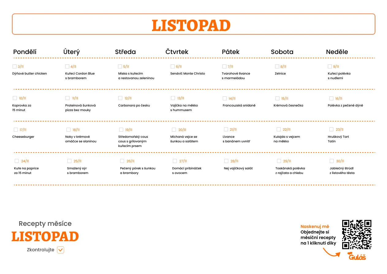 Jídelní plán na listopad 2025