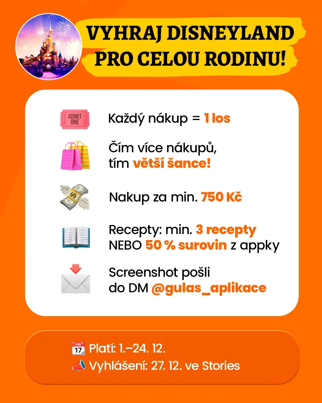 Promo grafika soutěže Guláš o výlet do Disneylandu pro celou rodinu