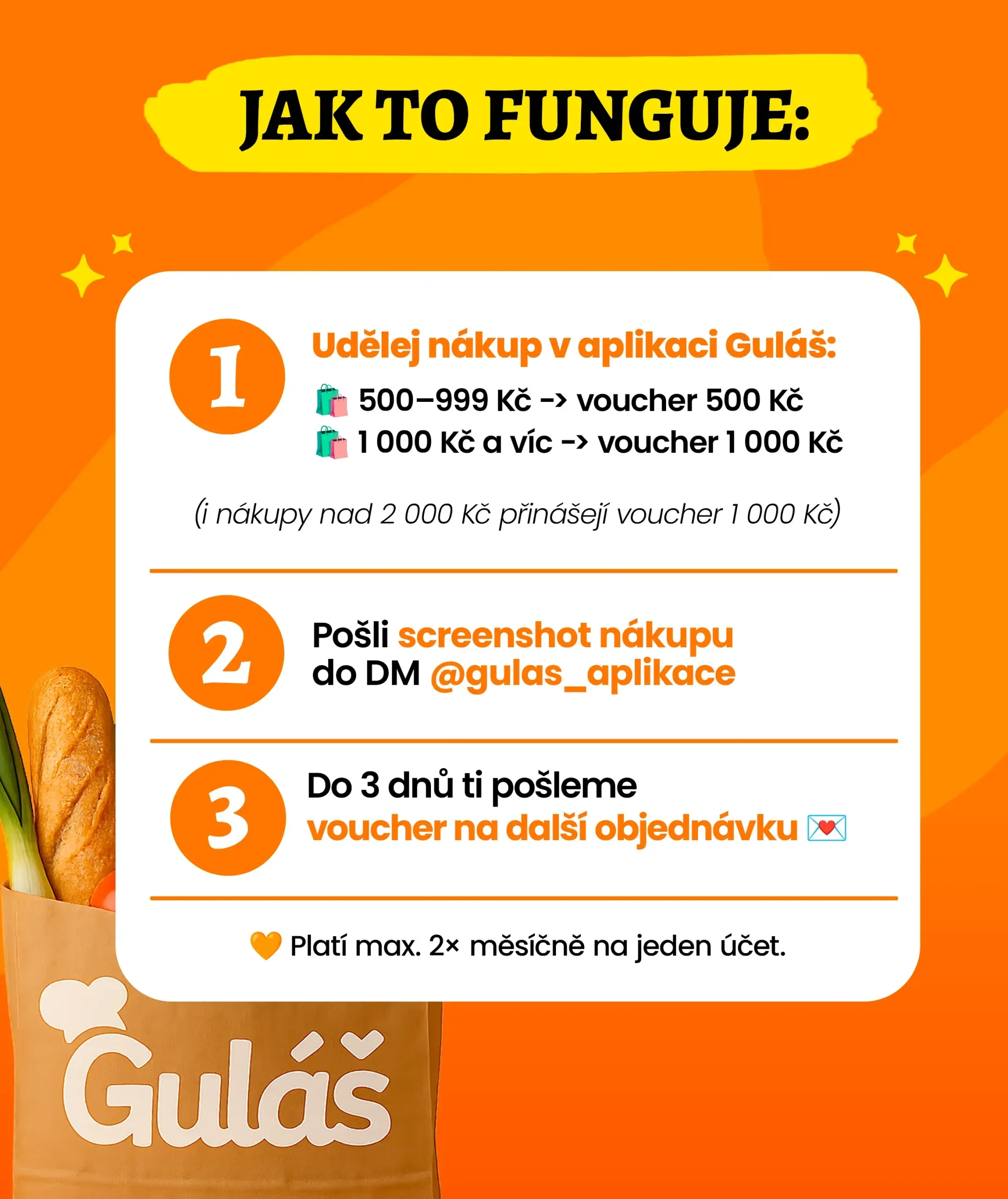 Propagační materiál akce KUP 1 = ZÍSKEJ 1 v aplikaci Guláš