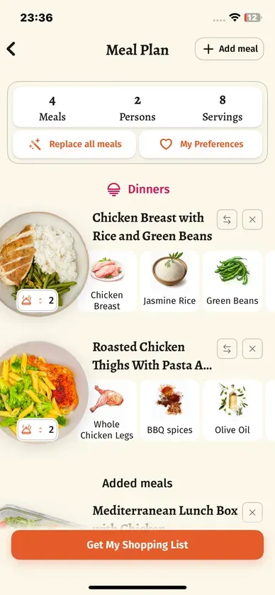 Goulash app - personalized meal plan with recipe cards