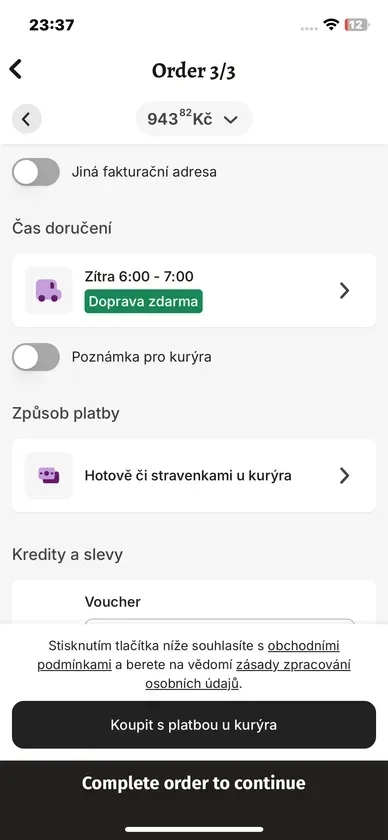 Goulash app - checkout with delivery time and Apple Pay
